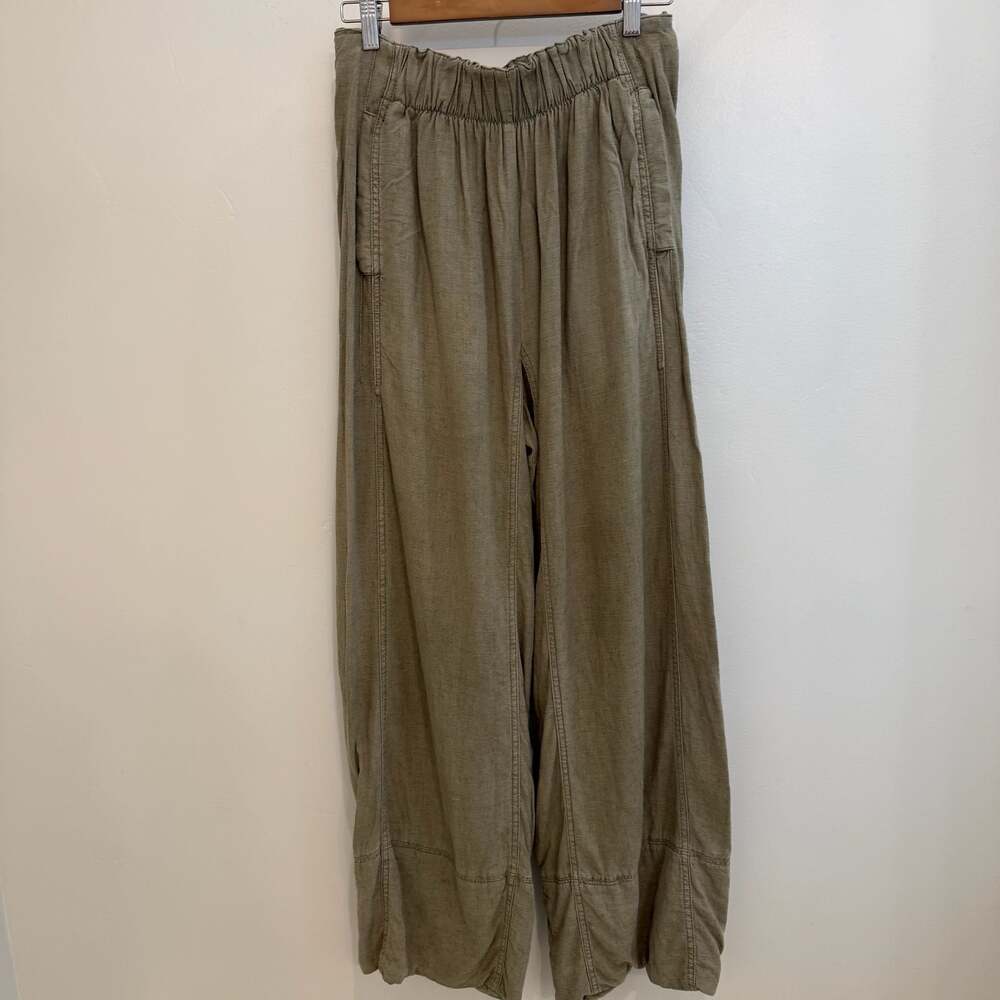 Free People Sunny Wide Leg Linen Blend Pants Olive Green Size S